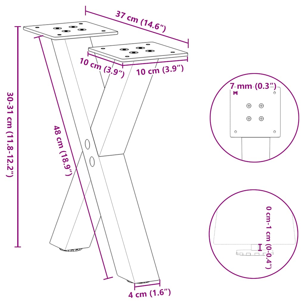 Natural Steel X-Shaped Coffee Table Legs 2pcs 40x(30-31)cm