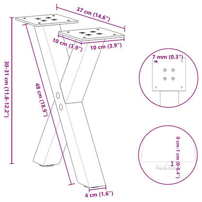 Natural Steel X-Shaped Coffee Table Legs 2pcs 40x(30-31)cm
