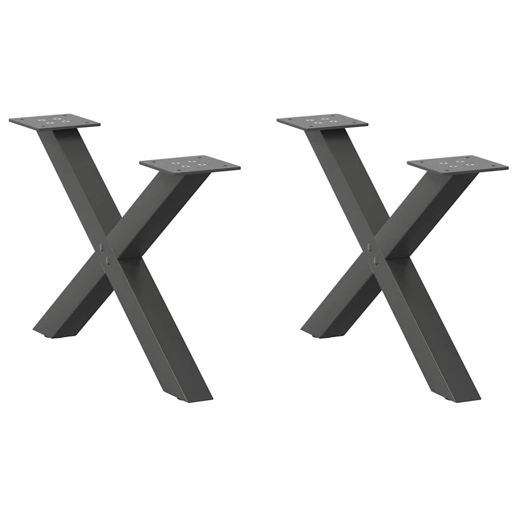 Anthracite Steel X-Shaped Coffee Table Legs, 2 pcs, Adjustable 50cm