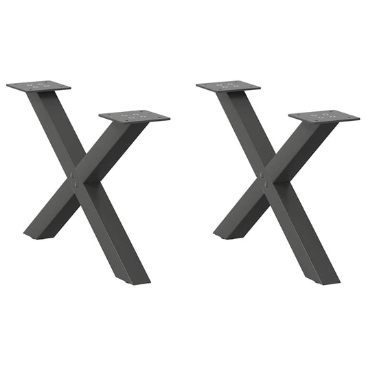 Anthracite Steel X-Shaped Coffee Table Legs, 2 pcs, Adjustable 50cm