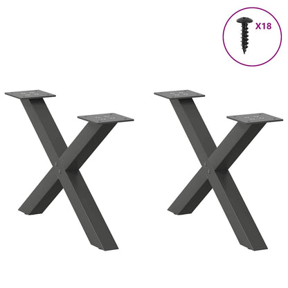 Anthracite Steel X-Shaped Coffee Table Legs, 2 pcs, Adjustable 50cm