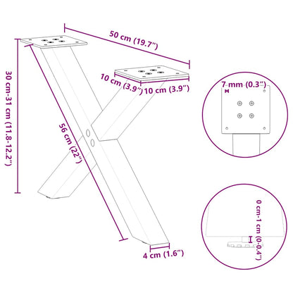 Anthracite Steel X-Shaped Coffee Table Legs, 2 pcs, Adjustable 50cm