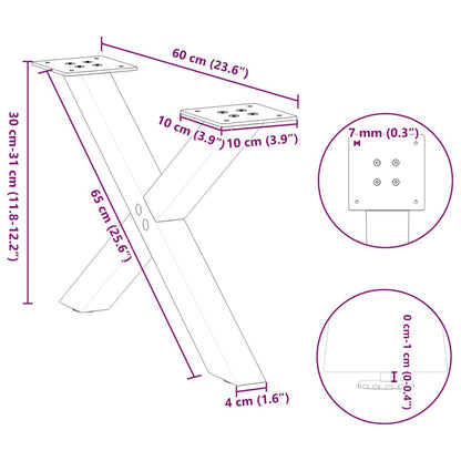 White Steel X-Shaped Coffee Table Legs, 2 pcs, 60x(30-31) cm
