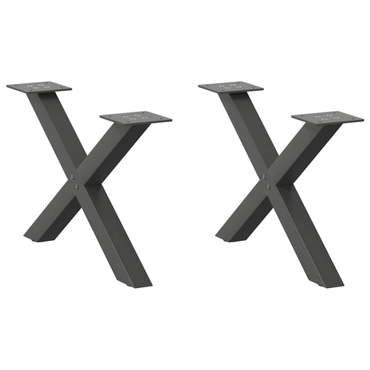 Anthracite Steel X-Shaped Coffee Table Legs, Set of 2, 60x(30-31) cm