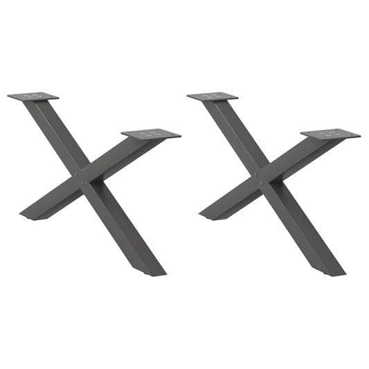 Anthracite Steel X-Shaped Coffee Table Legs Set of 2, Adjustable 70cm