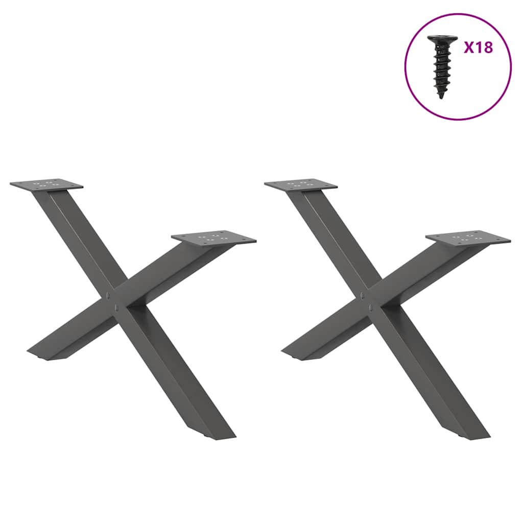 Anthracite Steel X-Shaped Coffee Table Legs Set of 2, Adjustable 70cm