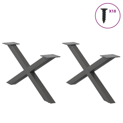Anthracite Steel X-Shaped Coffee Table Legs Set of 2, Adjustable 70cm