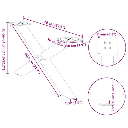 X-Shaped Natural Steel Coffee Table Legs, 2 pcs, 70x30-31 cm
