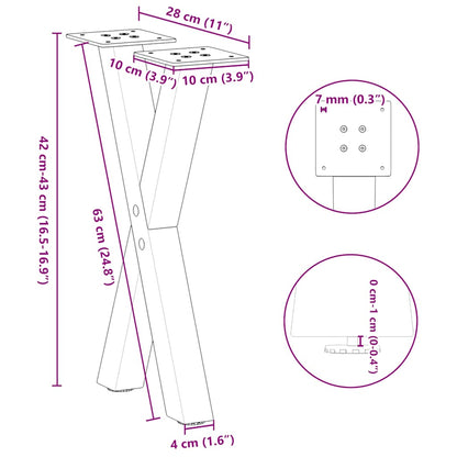 Black Steel X-Shaped Coffee Table Legs, Set of 2, 28x(42-43) cm