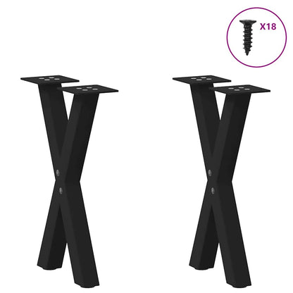Black Steel X-Shaped Coffee Table Legs, 2 Pcs, Adjustable Height 38cm