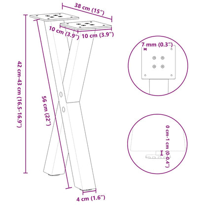 Black Steel X-Shaped Coffee Table Legs, 2 Pcs, Adjustable Height 38cm