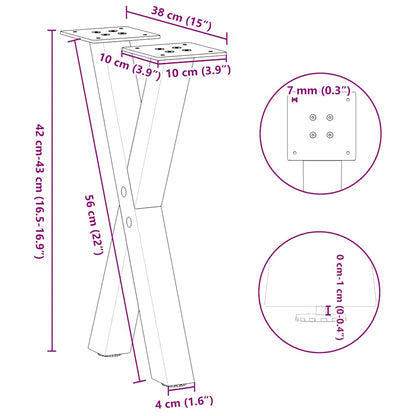 Anthracite Steel X-Shaped Coffee Table Legs 2 pcs, Adjustable 38x(42-43) cm