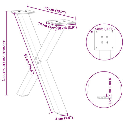 X-Shaped Steel Coffee Table Legs 2pcs, Natural Finish, 50x(42-43)cm