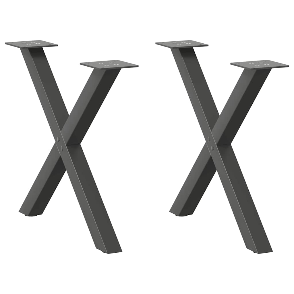 Anthracite X-Shaped Steel Coffee Table Legs, 2pcs, Adjustable 60cm