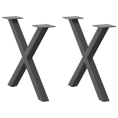 Anthracite X-Shaped Steel Coffee Table Legs, 2pcs, Adjustable 60cm