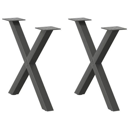 Anthracite X-Shaped Steel Coffee Table Legs, 2pcs, Adjustable 60cm