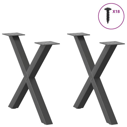 Anthracite X-Shaped Steel Coffee Table Legs, 2pcs, Adjustable 60cm