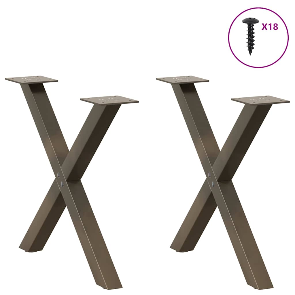 Natural Steel X-Shaped Coffee Table Legs, Set of 2, Adjustable 60 cm