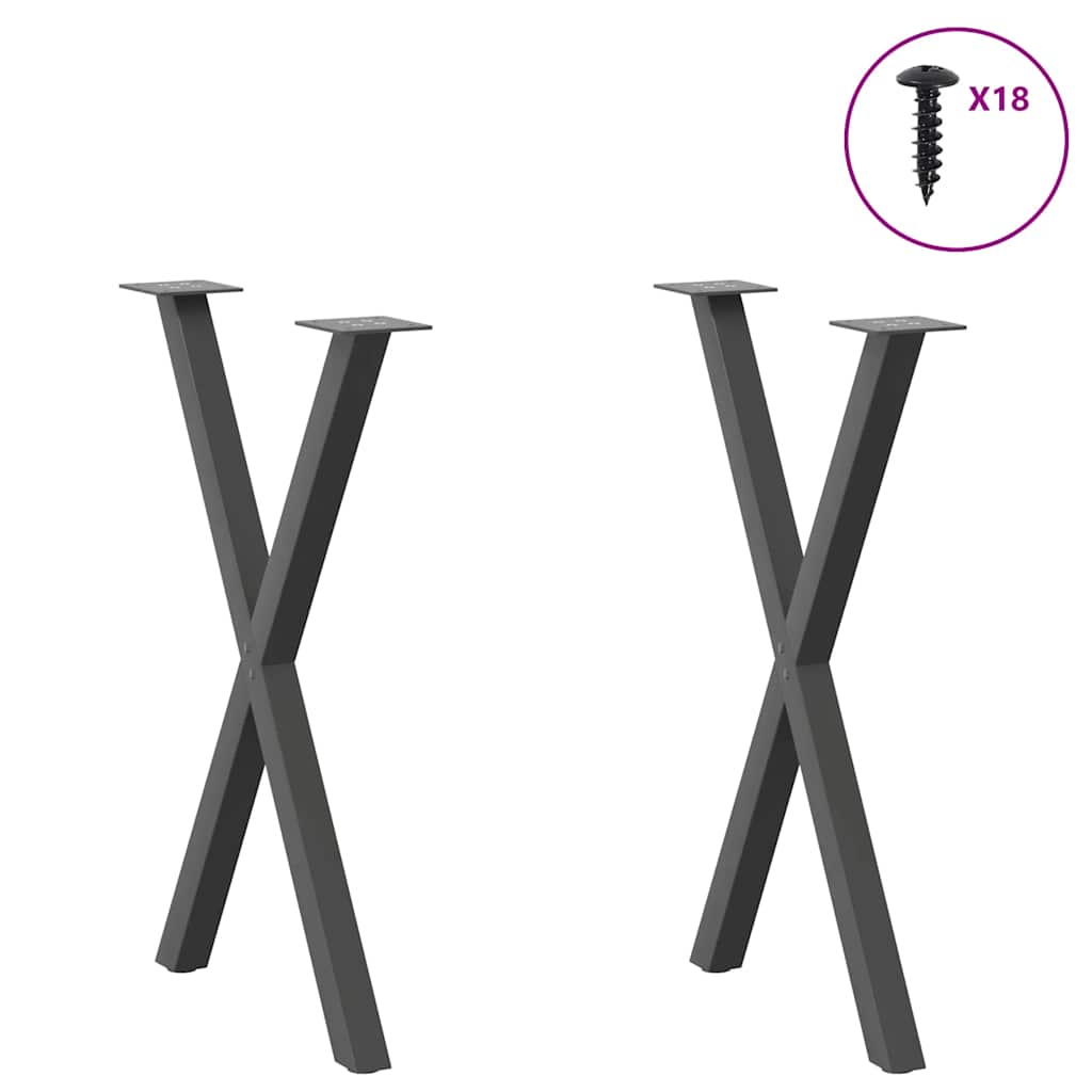 X-Shaped Anthracite Steel Dining Table Legs 2pcs, Adjustable Height