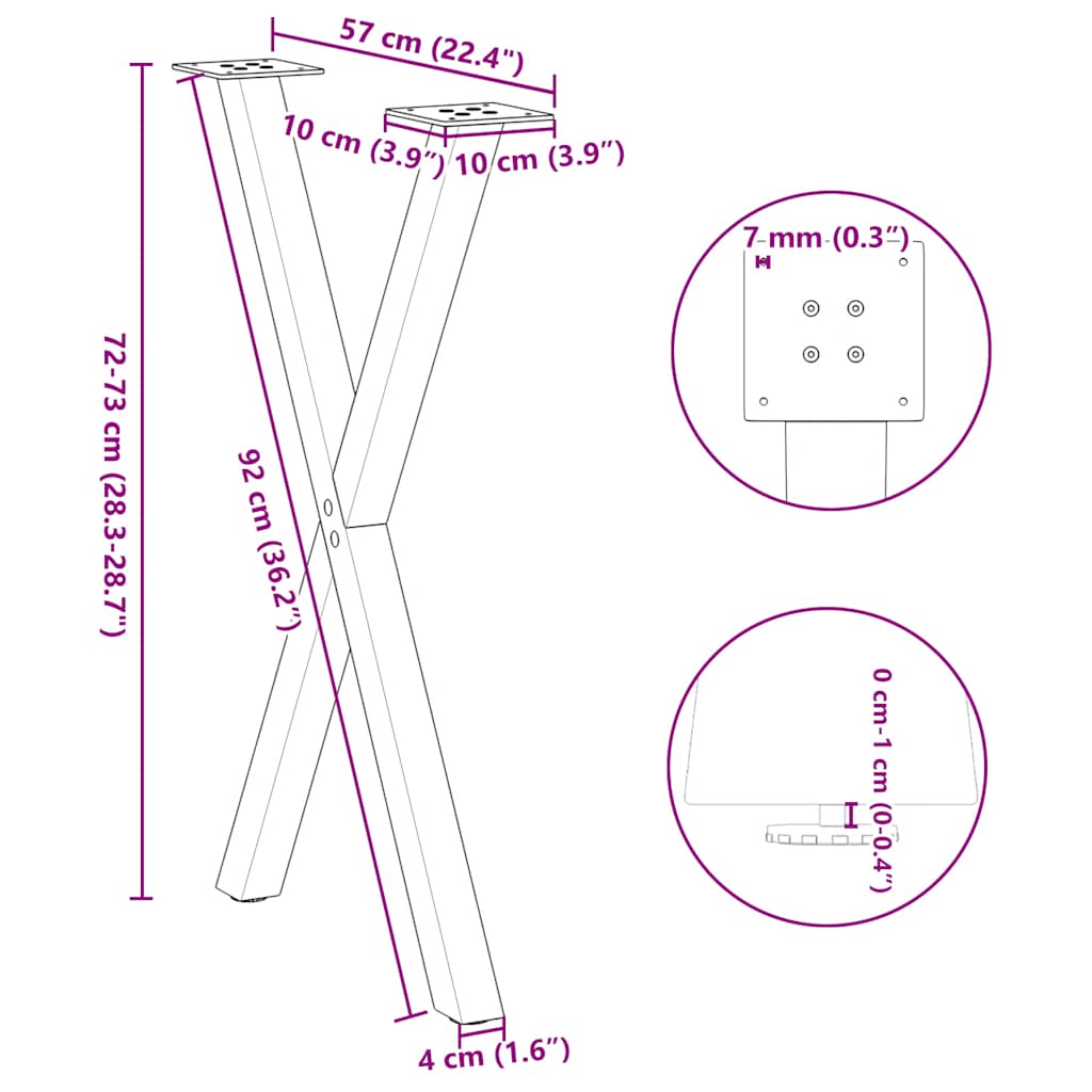 X-Shaped Anthracite Steel Dining Table Legs 2pcs, Adjustable Height