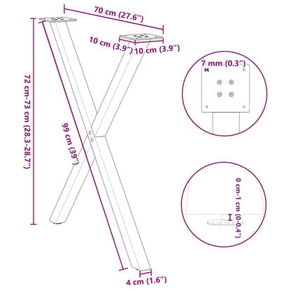 Natural Steel X-Shaped Dining Table Legs 2 pcs, Adjustable 70x(72-73) cm
