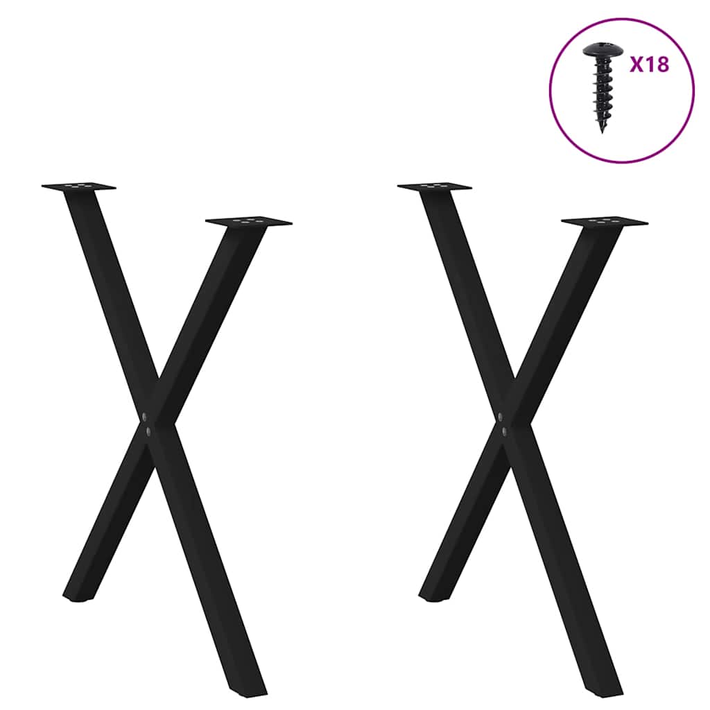 X-Shaped Steel Dining Table Legs, 2 Pcs, Black, Adjustable Height