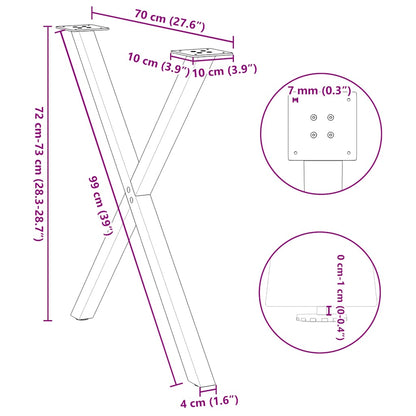 X-Shaped Steel Dining Table Legs, 2 Pcs, Black, Adjustable Height