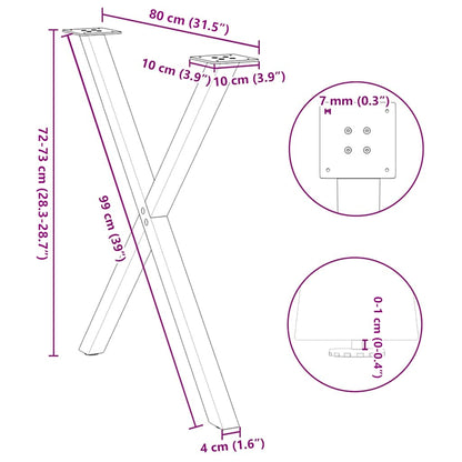 X-Shaped Anthracite Steel Dining Table Legs, Adjustable, 2 pcs