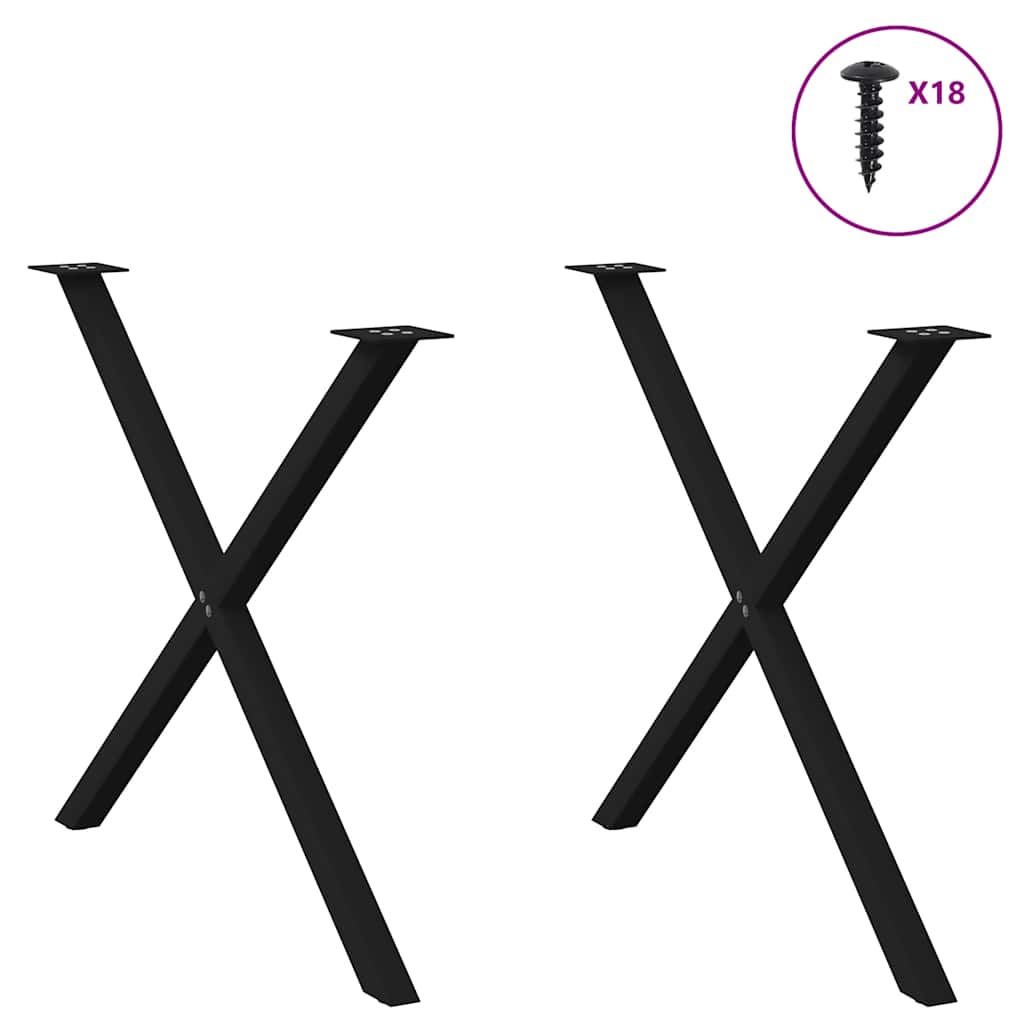 Black Steel X-Shaped Dining Table Legs, Adjustable Height (2 pcs)