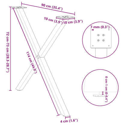 Black Steel X-Shaped Dining Table Legs, Adjustable Height (2 pcs)