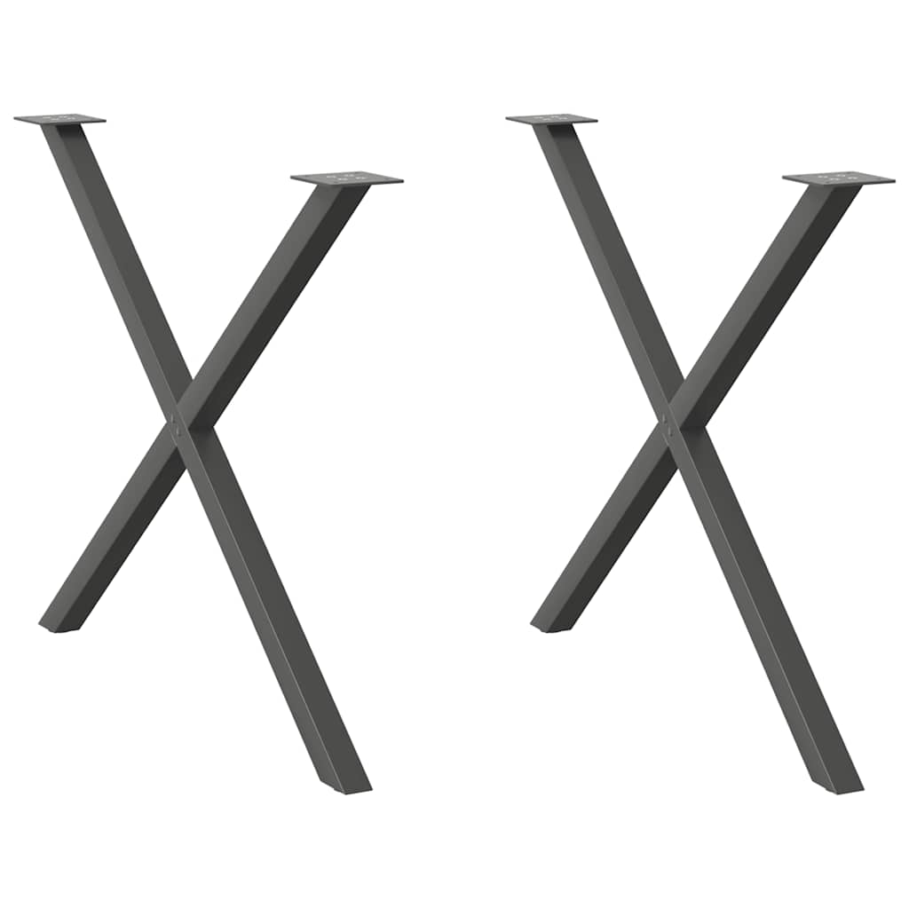 X-Shaped Anthracite Steel Dining Table Legs, 2 pcs, Adjustable Height