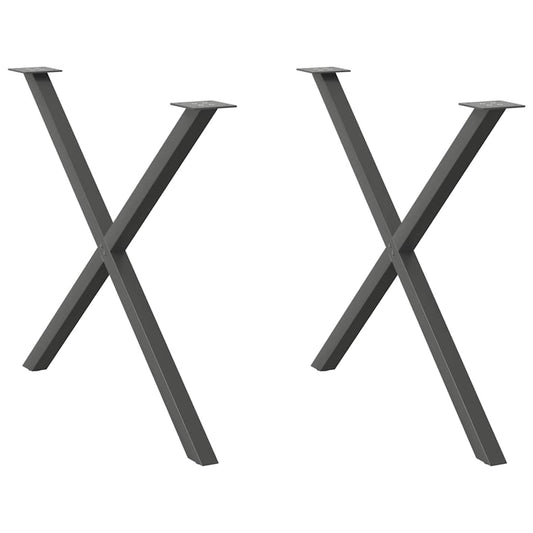 X-Shaped Anthracite Steel Dining Table Legs, 2 pcs, Adjustable Height