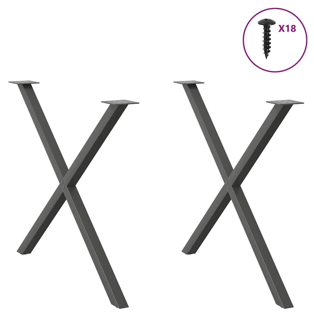 X-Shaped Anthracite Steel Dining Table Legs, 2 pcs, Adjustable Height