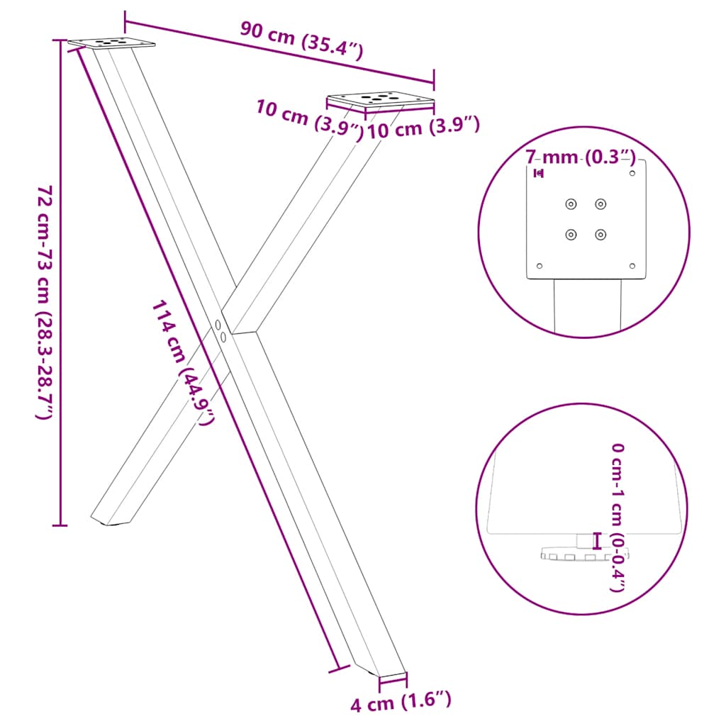 X-Shaped Anthracite Steel Dining Table Legs, 2 pcs, Adjustable Height