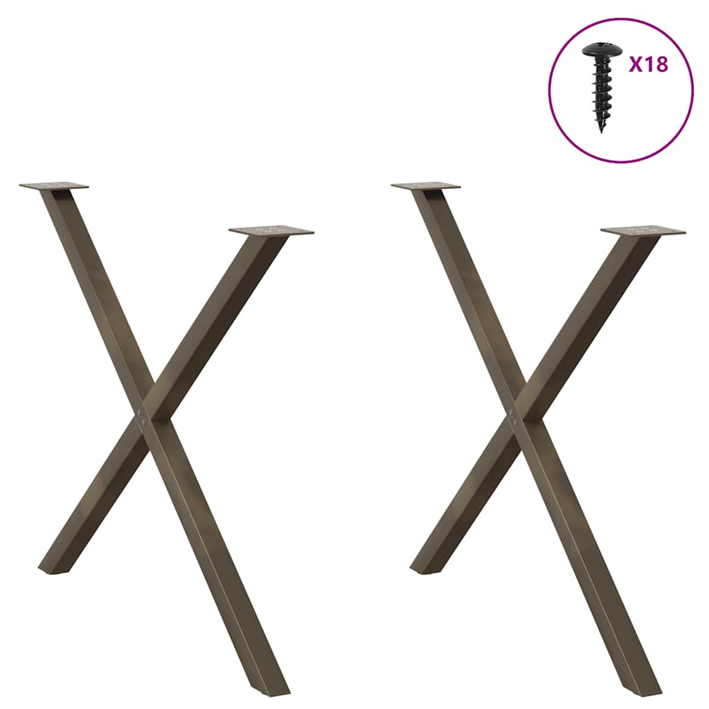 X-Shaped Natural Steel Dining Table Legs 2pcs, Adjustable 90cm