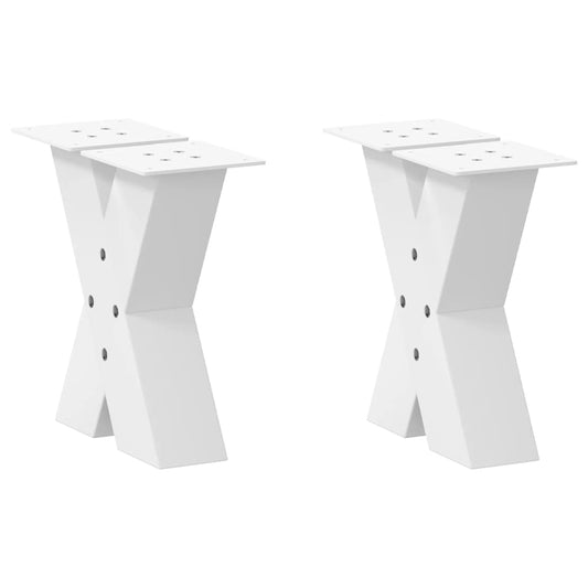 White Steel X-Shaped Coffee Table Legs, Set of 2, 30 cm Adjustable