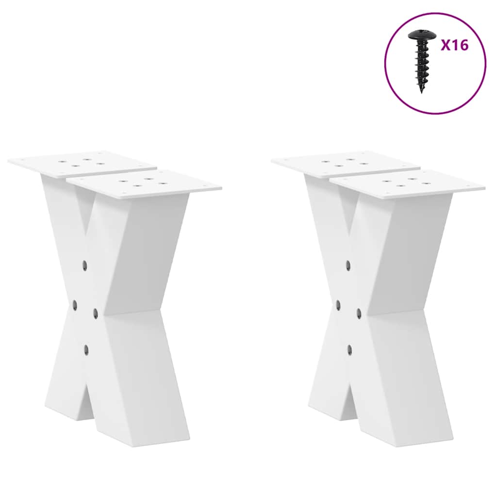 White Steel X-Shaped Coffee Table Legs, Set of 2, 30 cm Adjustable
