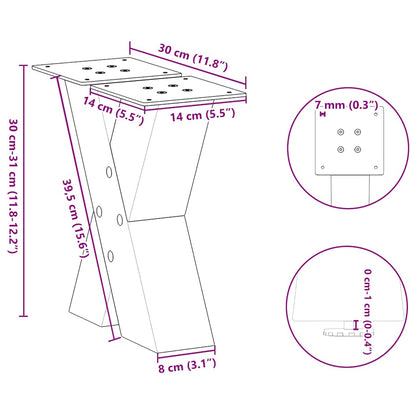 White Steel X-Shaped Coffee Table Legs, Set of 2, 30 cm Adjustable