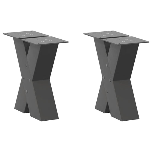 Anthracite Steel X-Shaped Coffee Table Legs, 2pcs, Adjustable 40cm