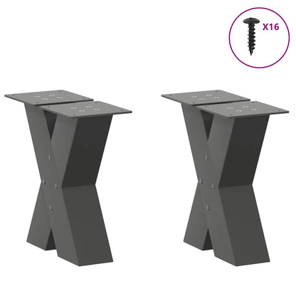 Anthracite Steel X-Shaped Coffee Table Legs, 2pcs, Adjustable 40cm
