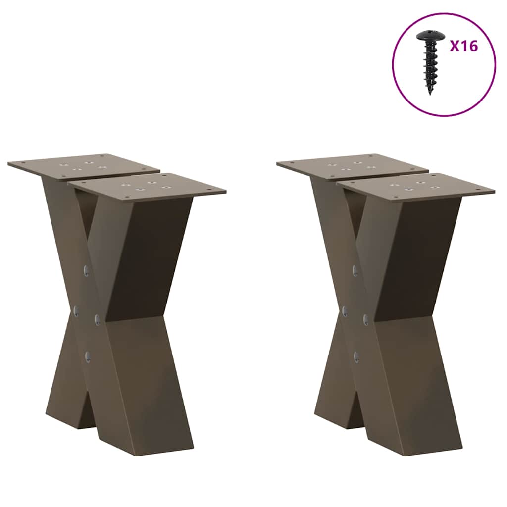 X-Shaped Natural Steel Coffee Table Legs, 2 Pcs, 40x30-31 cm