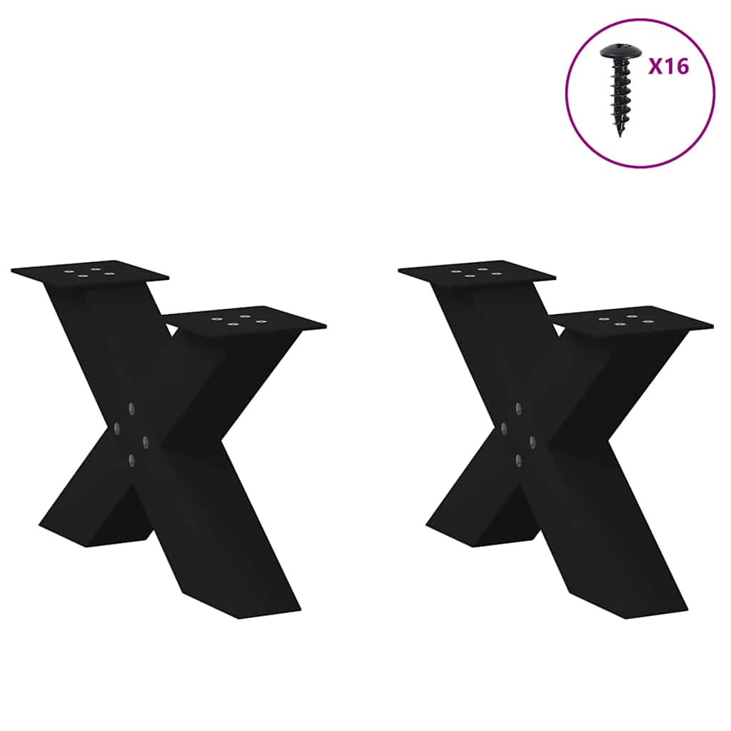 Black Steel X-Shaped Coffee Table Legs, 2 Pcs, Adjustable 50x30-31 cm