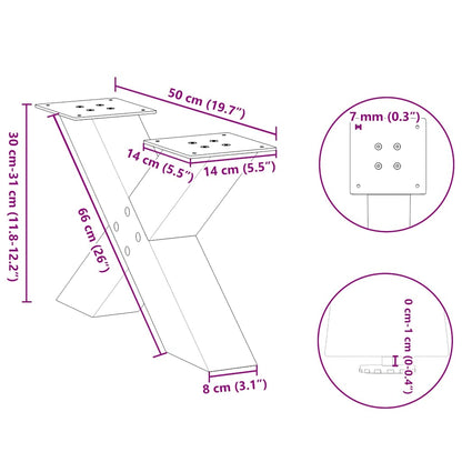 Black Steel X-Shaped Coffee Table Legs, 2 Pcs, Adjustable 50x30-31 cm