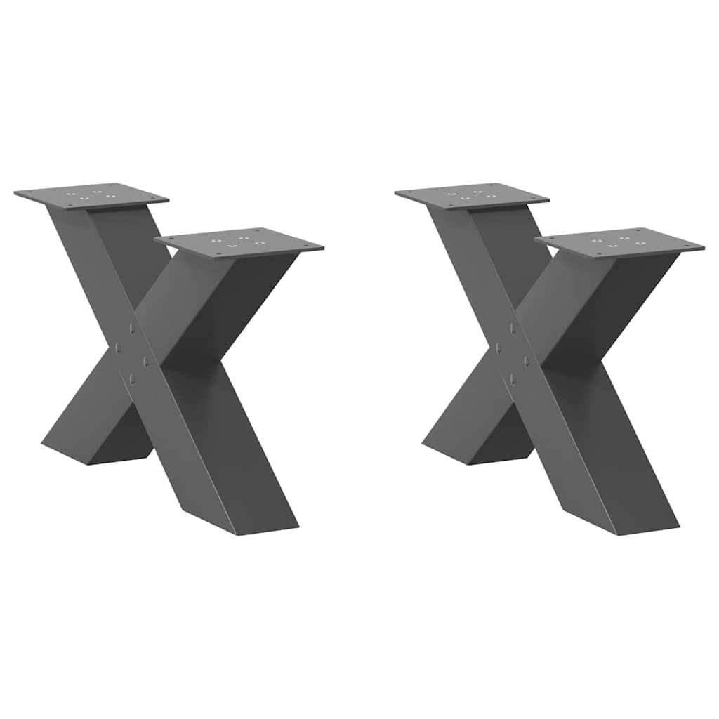 Anthracite Steel X-Shaped Coffee Table Legs, 2 pcs - Adjustable Height