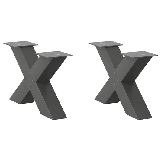 Anthracite Steel X-Shaped Coffee Table Legs, 2 pcs - Adjustable Height