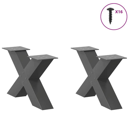 Anthracite Steel X-Shaped Coffee Table Legs, 2 pcs - Adjustable Height