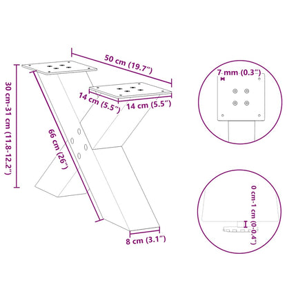 Natural Steel X-Shaped Coffee Table Legs, 2 Pcs, Adjustable Heights