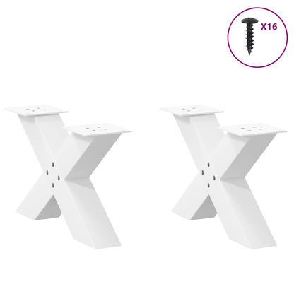 White Steel X-Shaped Coffee Table Legs, 2 Pcs, 60x(30-31) cm