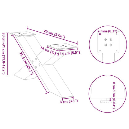 Black X-Shaped Steel Coffee Table Legs, Set of 2, 70cm Adjustable