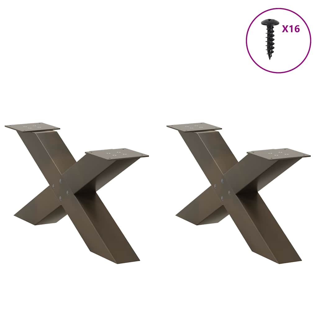 Natural Steel X-Shaped Coffee Table Legs Set - 70x30-31 cm